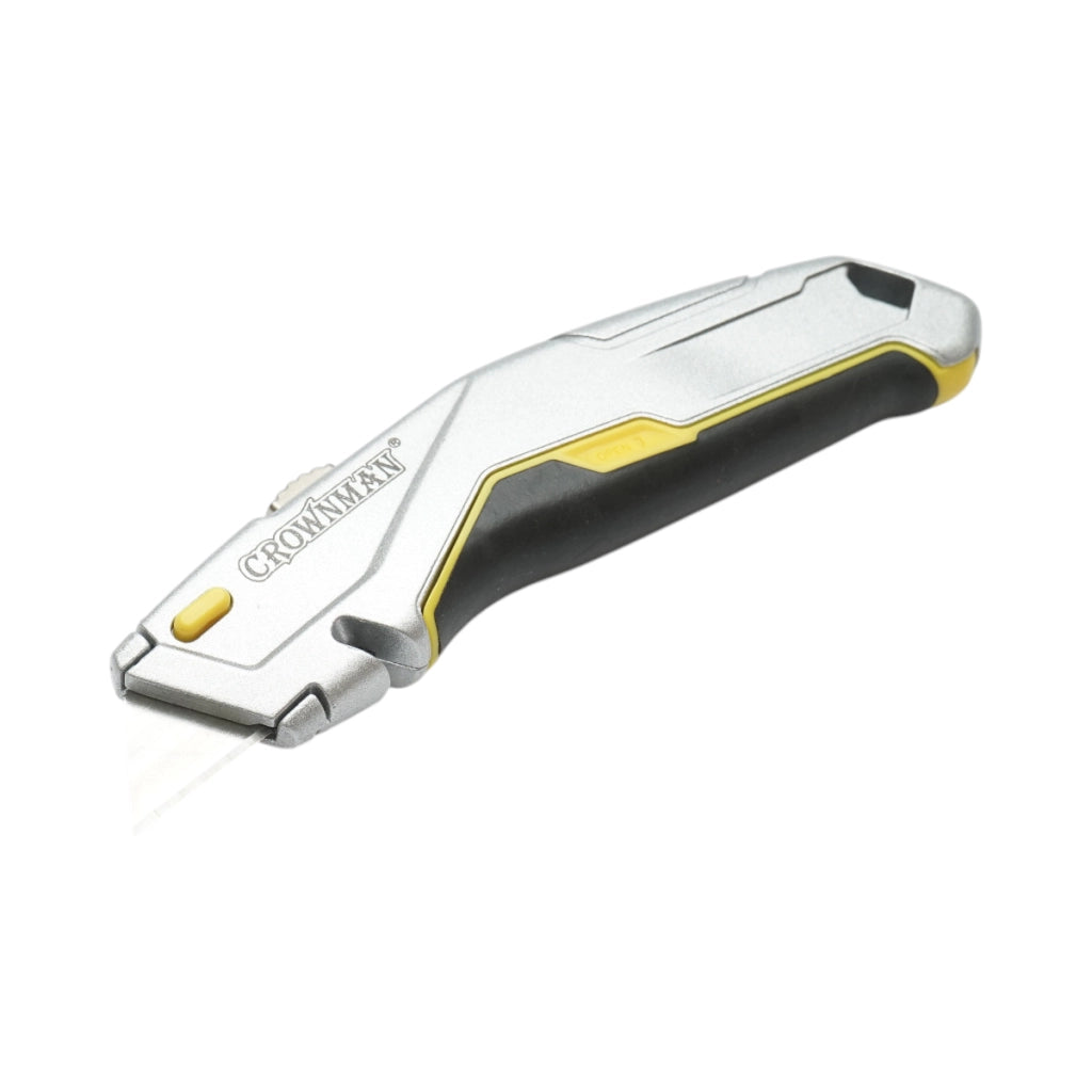 Coltello professionale con lama retrattile in acciaio SK5 da 19 mm e corpo in alluminio Crownman per impieghi gravosi.