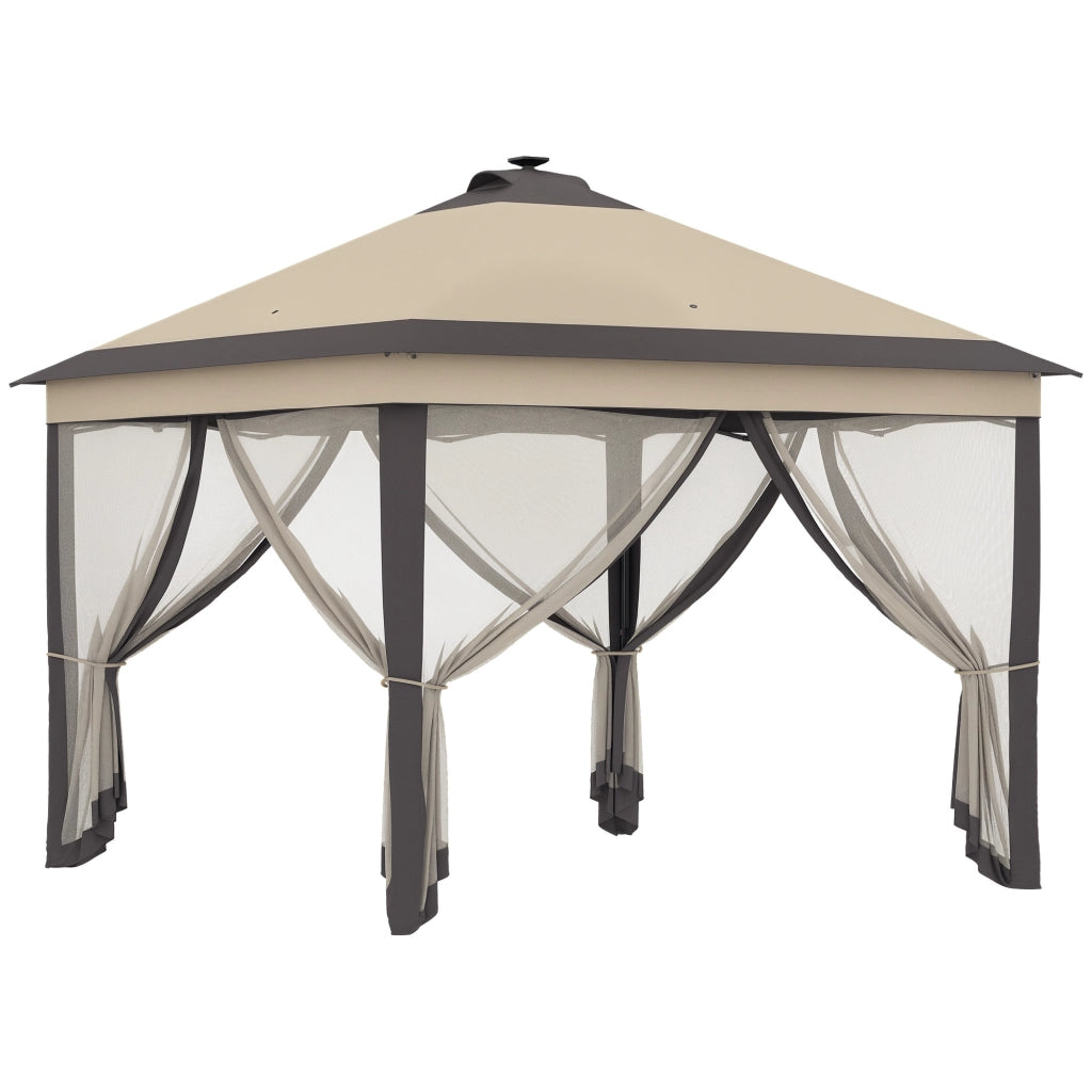 Tenda da Giardino Pieghevole con Luci LED e Zanzariere ¨C zephmum ¨C 3,3x3,3 m Beige