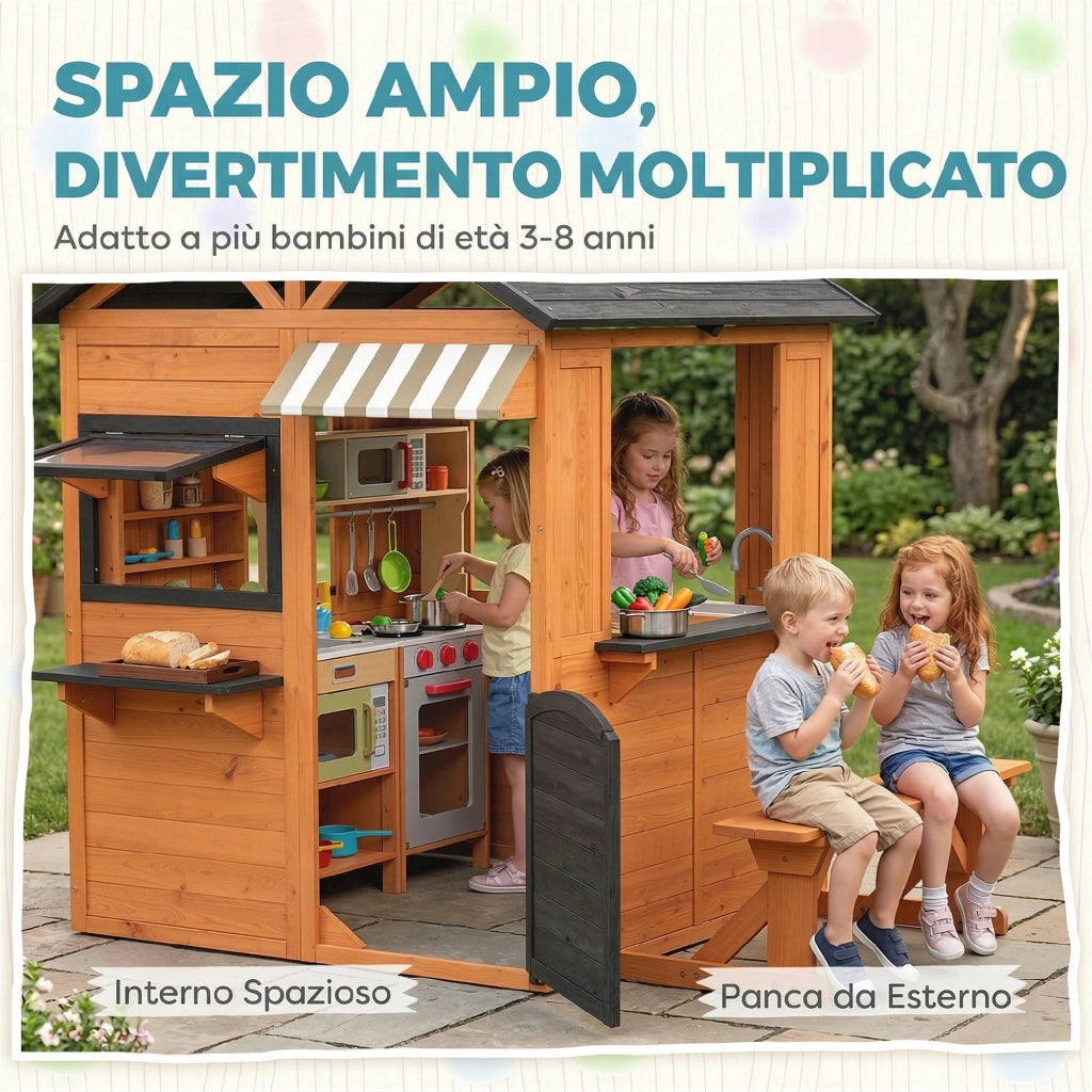 Casetta Giardino per Bambini in Legno di Abete ¨C zephmum ¨C con Snack Bar, Finestre e Panca