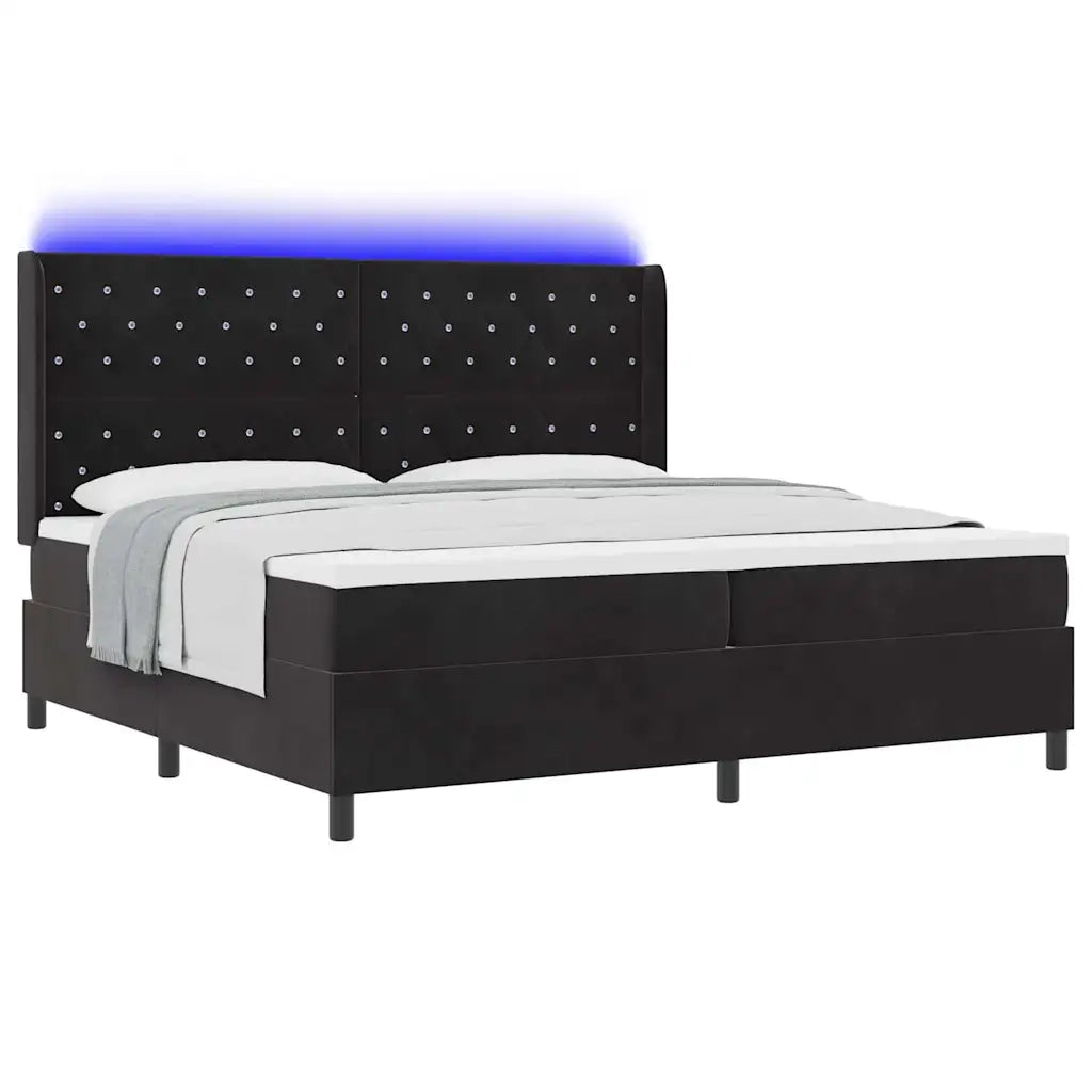 Letto a molle con materasso con led Nero 200 x 200 cm Velluto 3343834
