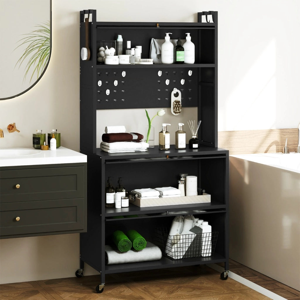 Mobile da cucina rete a 5 ripiani supporto microonde ante a ribalta, Mobile da cucina pannello con ganci Grigio