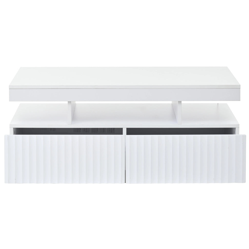 Tavolino da caffè 100x50x45 cm con 2 cassetti; luce LED controllata da app; truciolare; bianco