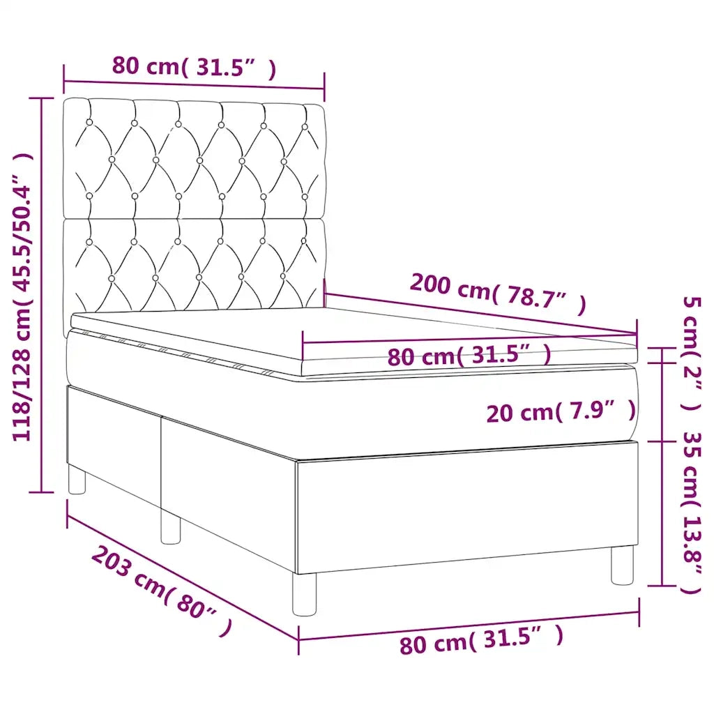 Letto singolo | Letto per adulti | Letto a Molle con Materasso e LED Nero 80x200 cm in Tessuto