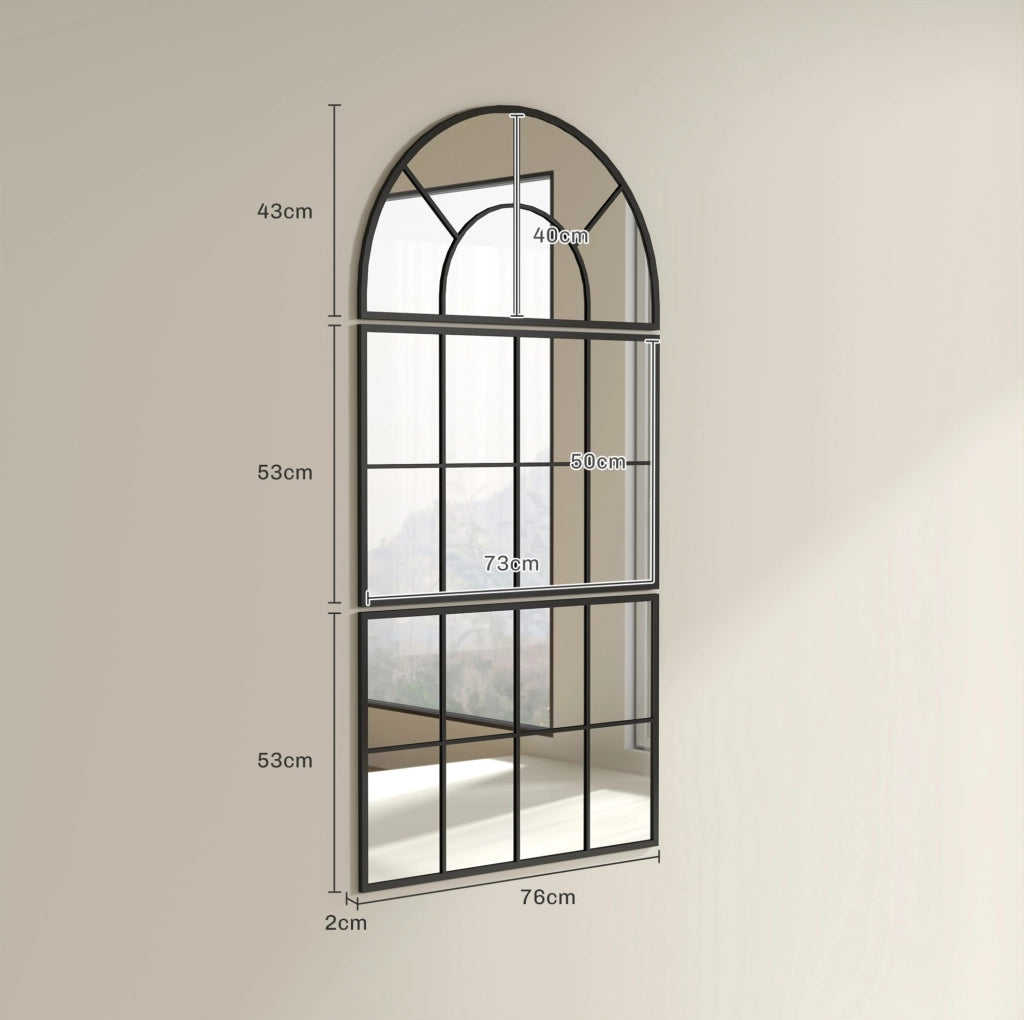 Specchio da parete ULEVR a 3 pannelli ad arco con cornice in metallo nero, 76x96 cm