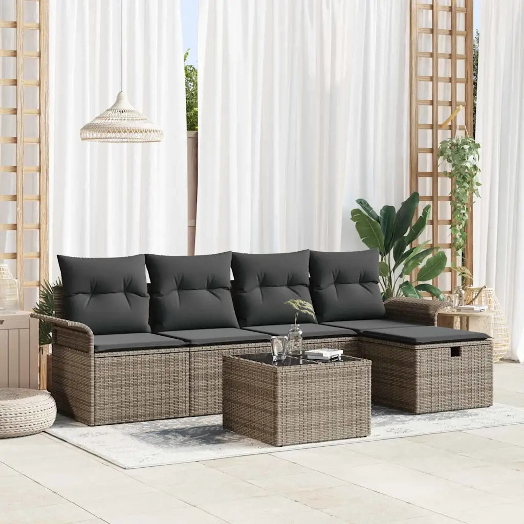 Set Divano da Giardino con cuscino 6 pcs Grigio polyrattan 3358868