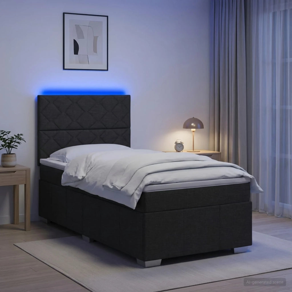 Letto Box Spring LED con Materasso Nero 80 x 200 cm Tessuto 3455481