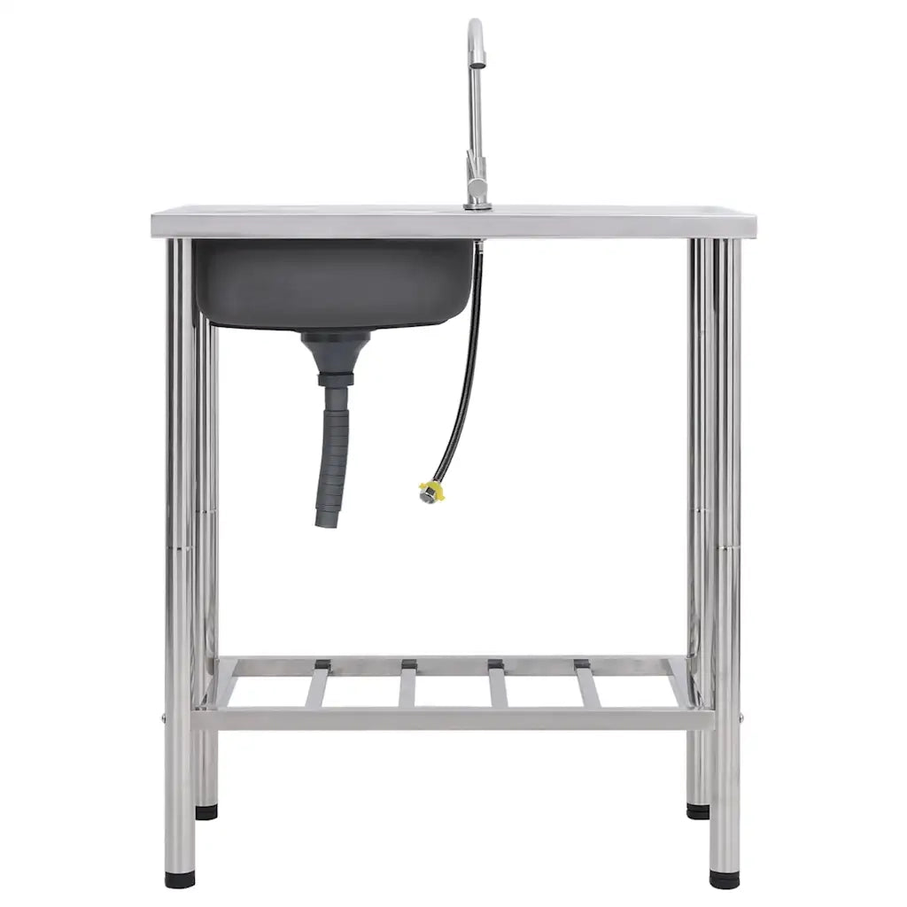 Lavello da Campeggio Vasca Singola con Rubinetto-Lavandino-Lavabo Acciaio Inox 546755