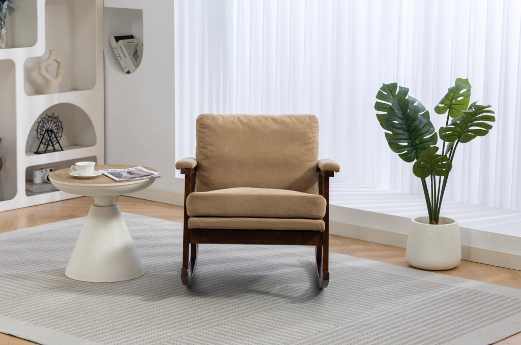 Poltrona a dondolo 83x73x80 cm in velluto marrone chiaro per lettura e relax