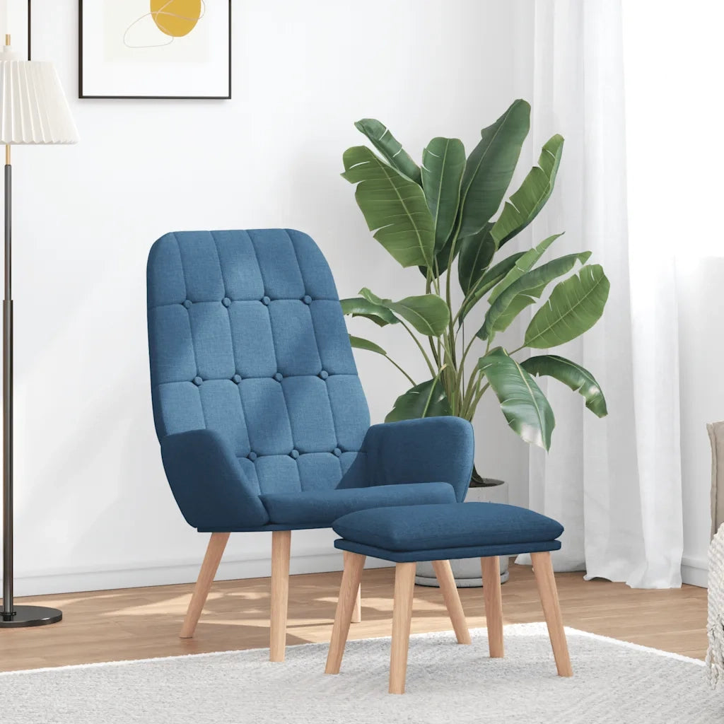 Divano Sedia-Poltrona Relax con Poggiapiedi Blu in Tessuto 211384
