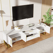 OKWISH Mobile TV con 4 Ante e 2 Cassetti, Fori Passacavi, Finitura Lucida, per Soggiorno, MDF, Bianco, 170 x 40 x 53.5 cm