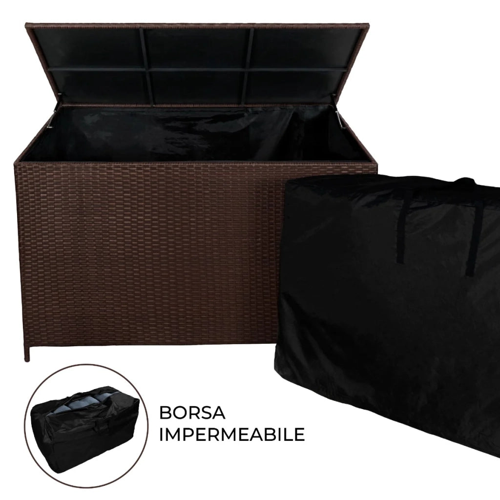 Rattan Box da giardino Marrone Grande 138cm Cassapanca per cuscini 582L