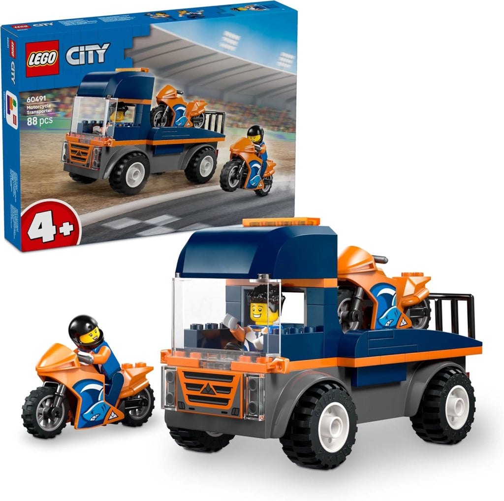 LEGO City Trasportatore di Moto - Giocattolo per lo Sviluppo della Motricita Fine con Camion, 2 Motociclette, 2 Minifigu