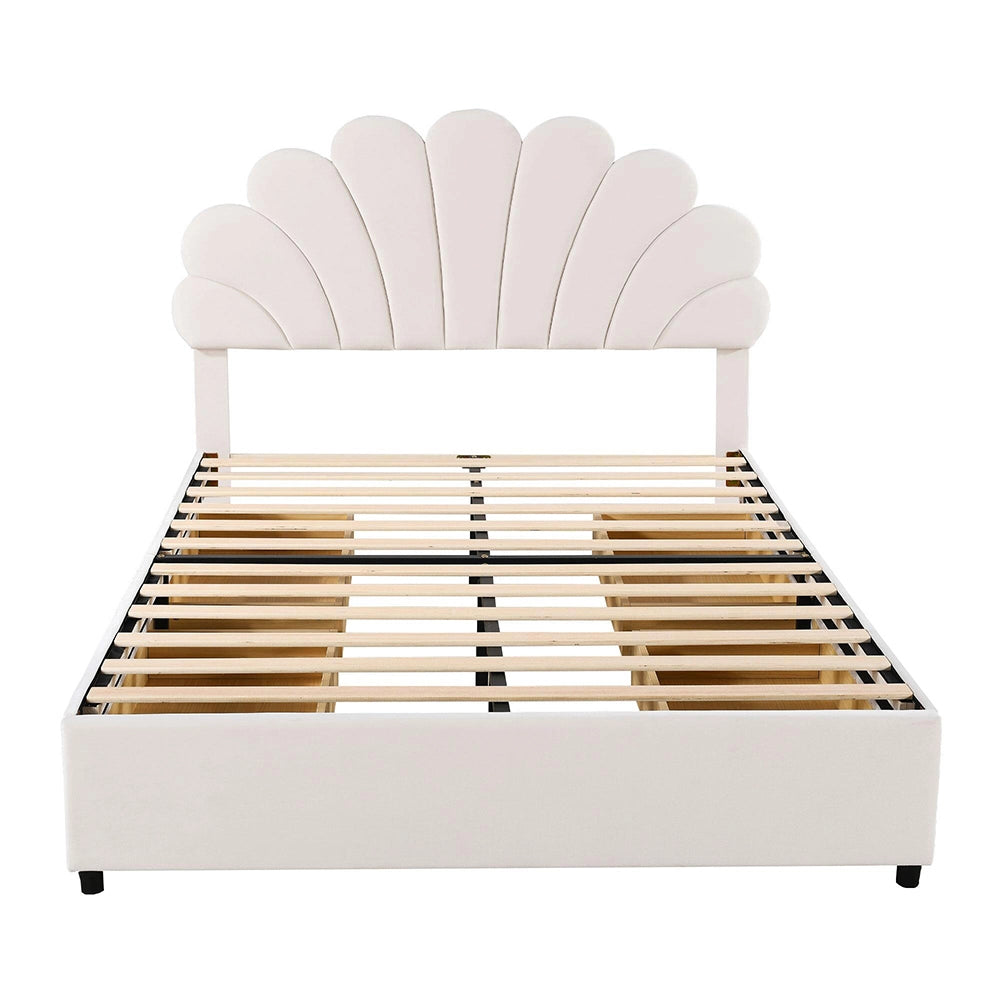 Letto singolo per bambini - Xylo - 140x200 cm - Beige - Con 2 cassetti