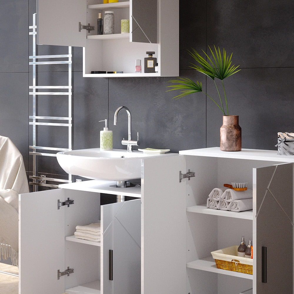 Vicco Set mobili bagno Bianco lucido 3 pezzi, con base 60 cm