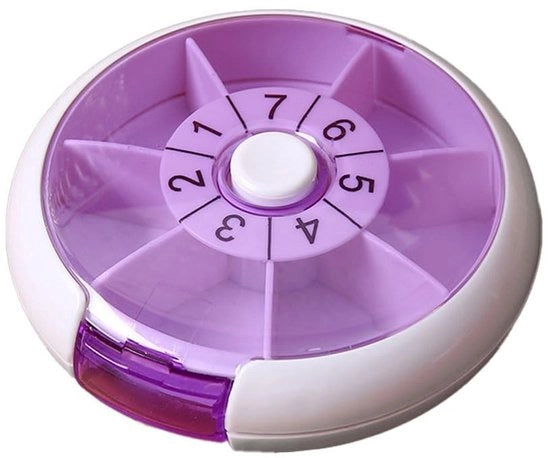 Dispensatore settimanale a 7 giorni rotante - 7 compartimenti - trasportabile - trasparente - ideale per dispenser settimanale - 360° dadi di rotazione - contenitore per pillole