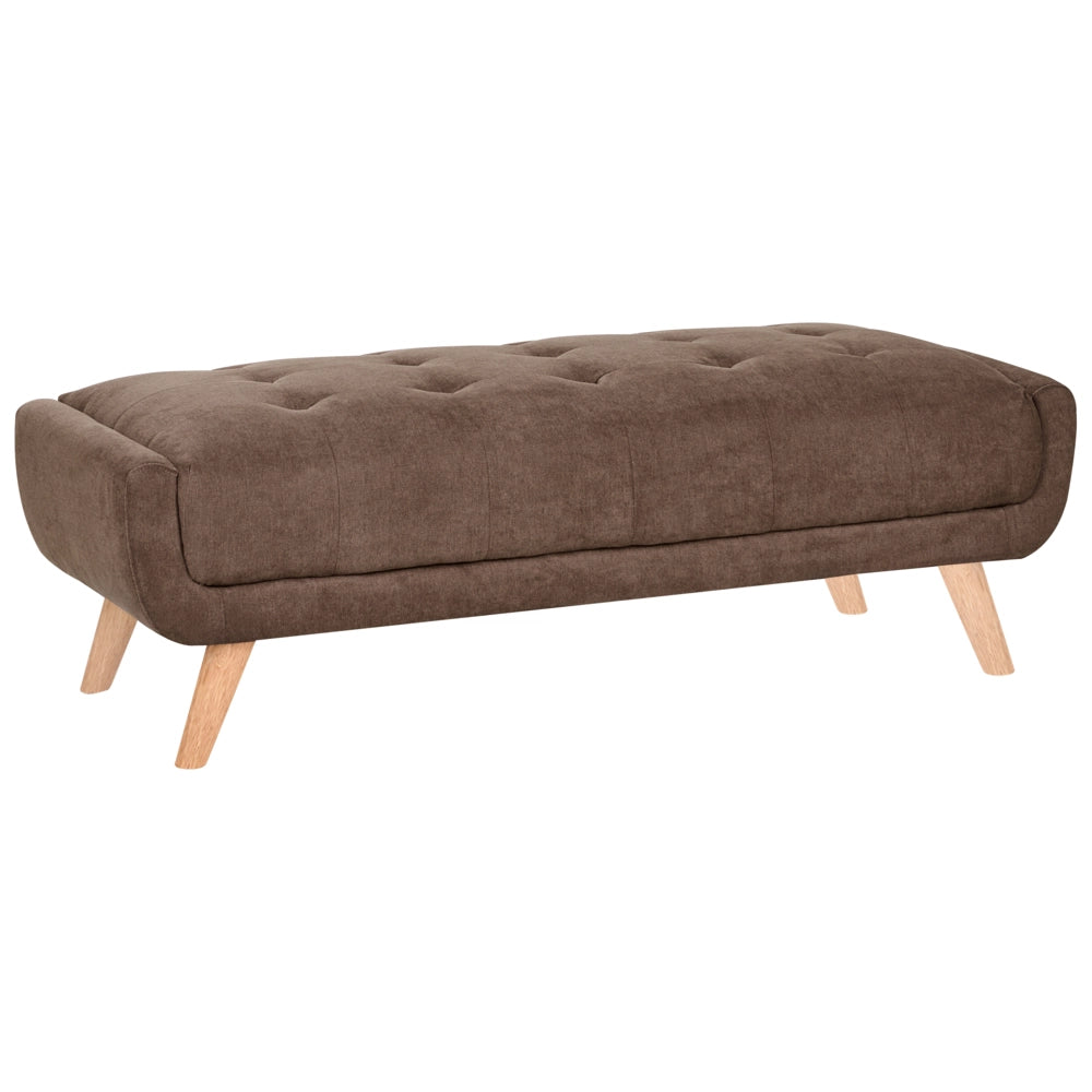 Divano a due posti in tessuto con poggiapiedi cuscini decorativi e gambe in legno trapuntatura decorativa stile retrò marrone scuro