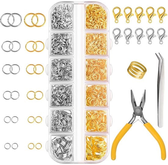 Ferramenta per gioielli - Set di anelli a molla - Inclusi chiusini a carabina - In oro e argento - Accessori per la riparazione - Adatto per appassionati di DIY...