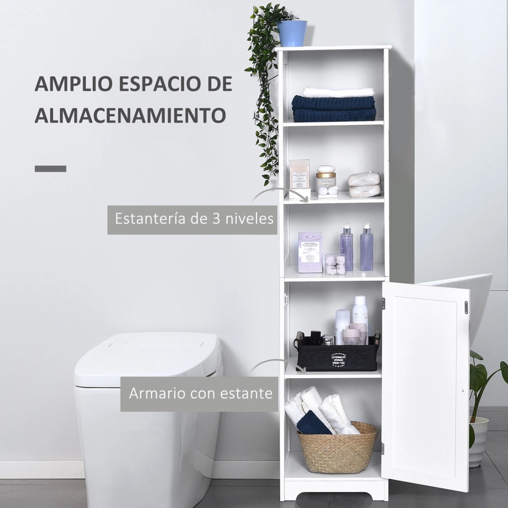 Colonna Bagno 5 Ripiani con Anta e Ripiano Regolabile ¨C zephmum ¨C Bianco 40x38x160 cm