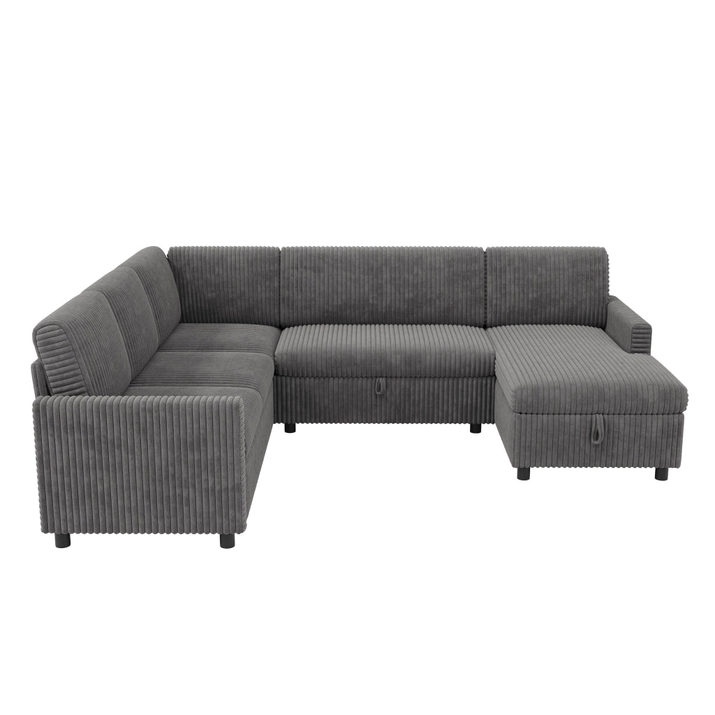 Divano angolare a U con funzione letto, chaise longue contenitore, corduroy grigio, 274¡Á220¡Á85 cm