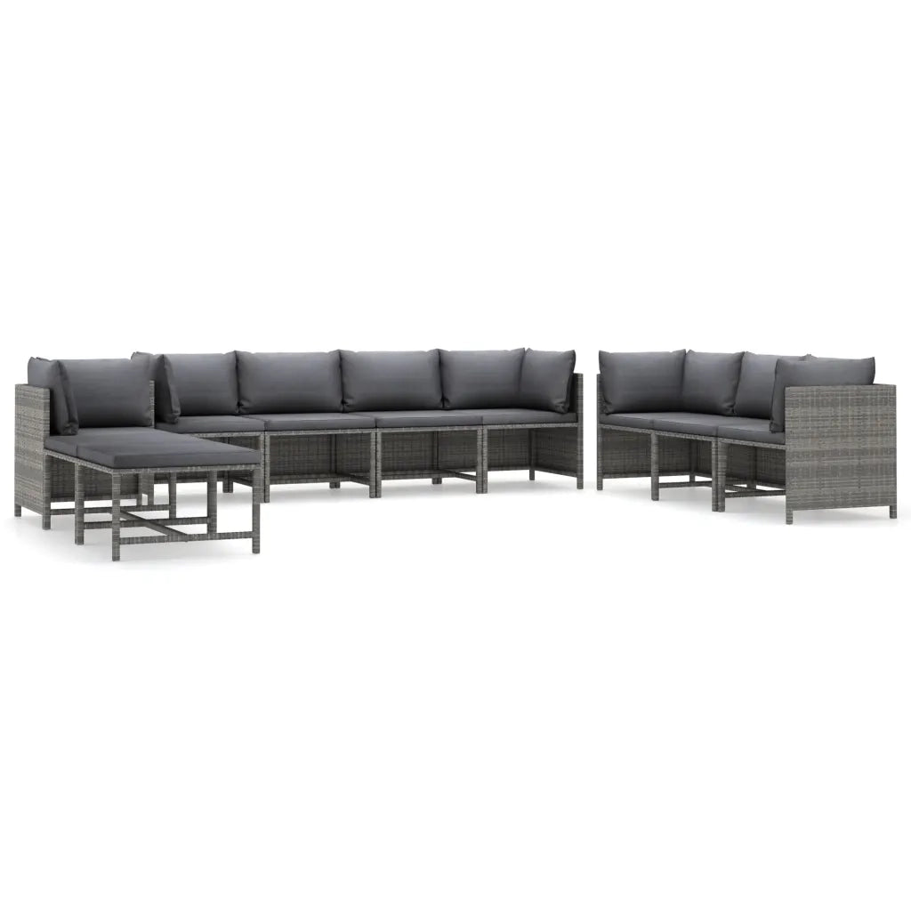 Set Divani da Giardino 10 pz con Cuscini in Polyrattan Grigio cod mxl 40495
