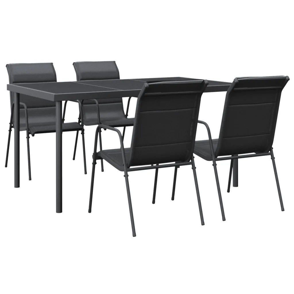 Set da Pranzo da Giardino 5 pz Nero in Acciaio e Textilene 3200698