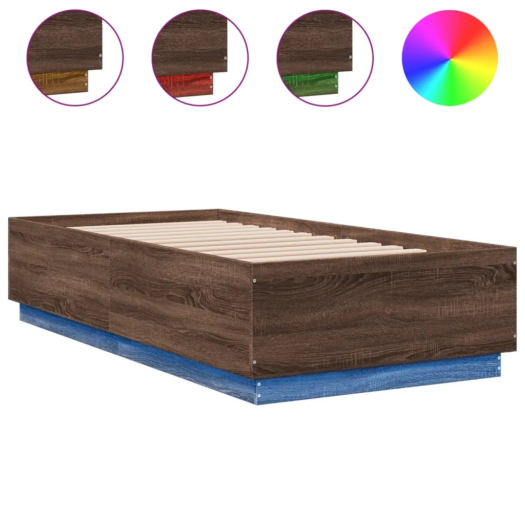 Giroletto Luci LED-Struttura Letto con LED Rovere Marrone 90x190cm in Legno Multistrato 774488