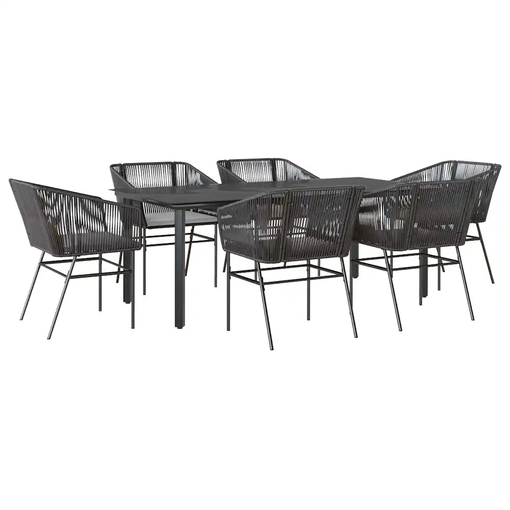 Set Pranzo da Giardino 7 pz Nero con Cuscini Polyrattan Vetro 3334616