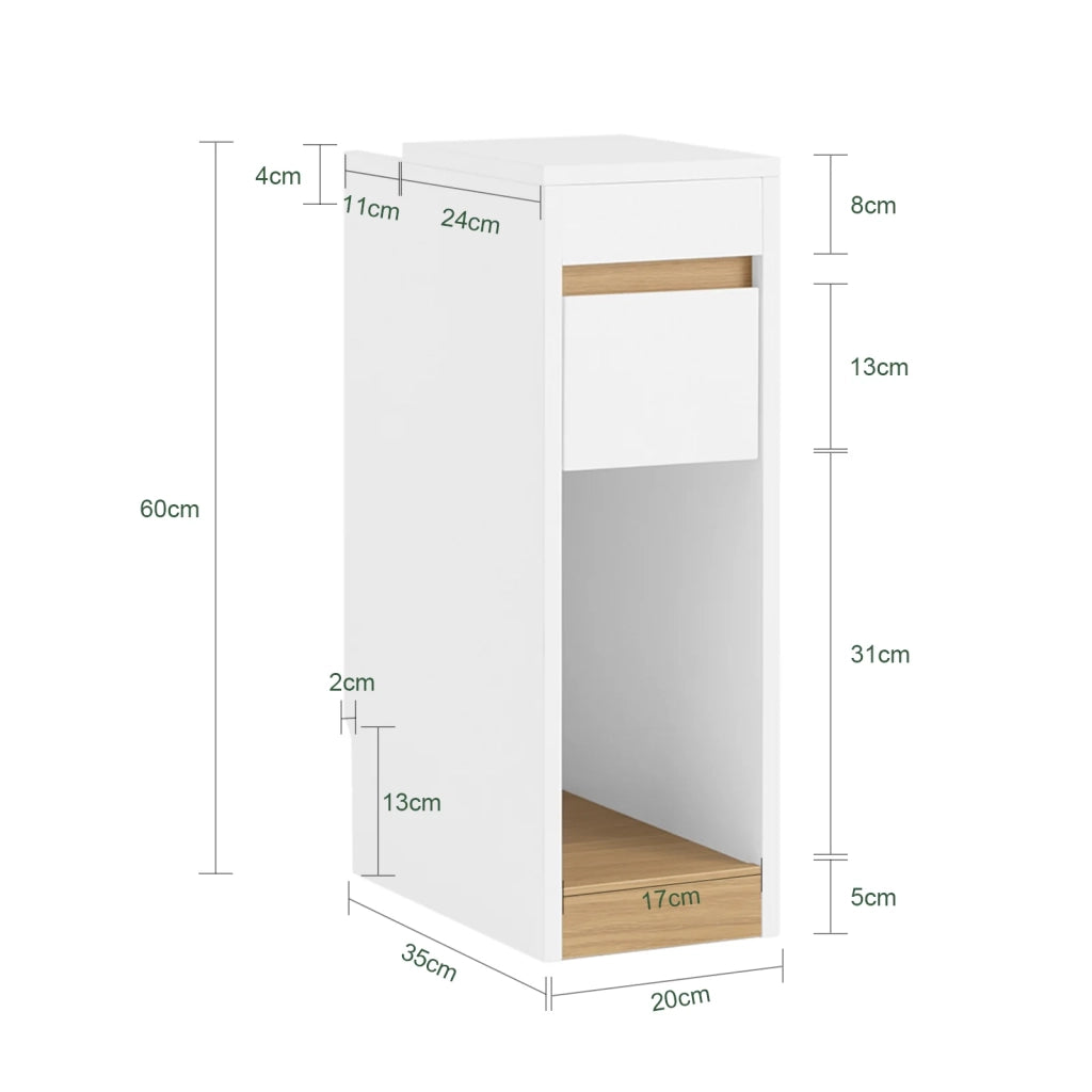 SoBuy Comodini con Piano Rimovibile e Cassetto, Tavolino Stretto per Divano, Comodini per Camera e Soggiorno, Tavolo Alto Stretto Bianco e Legno 20 x 35 x 60 cm FBT163-WN