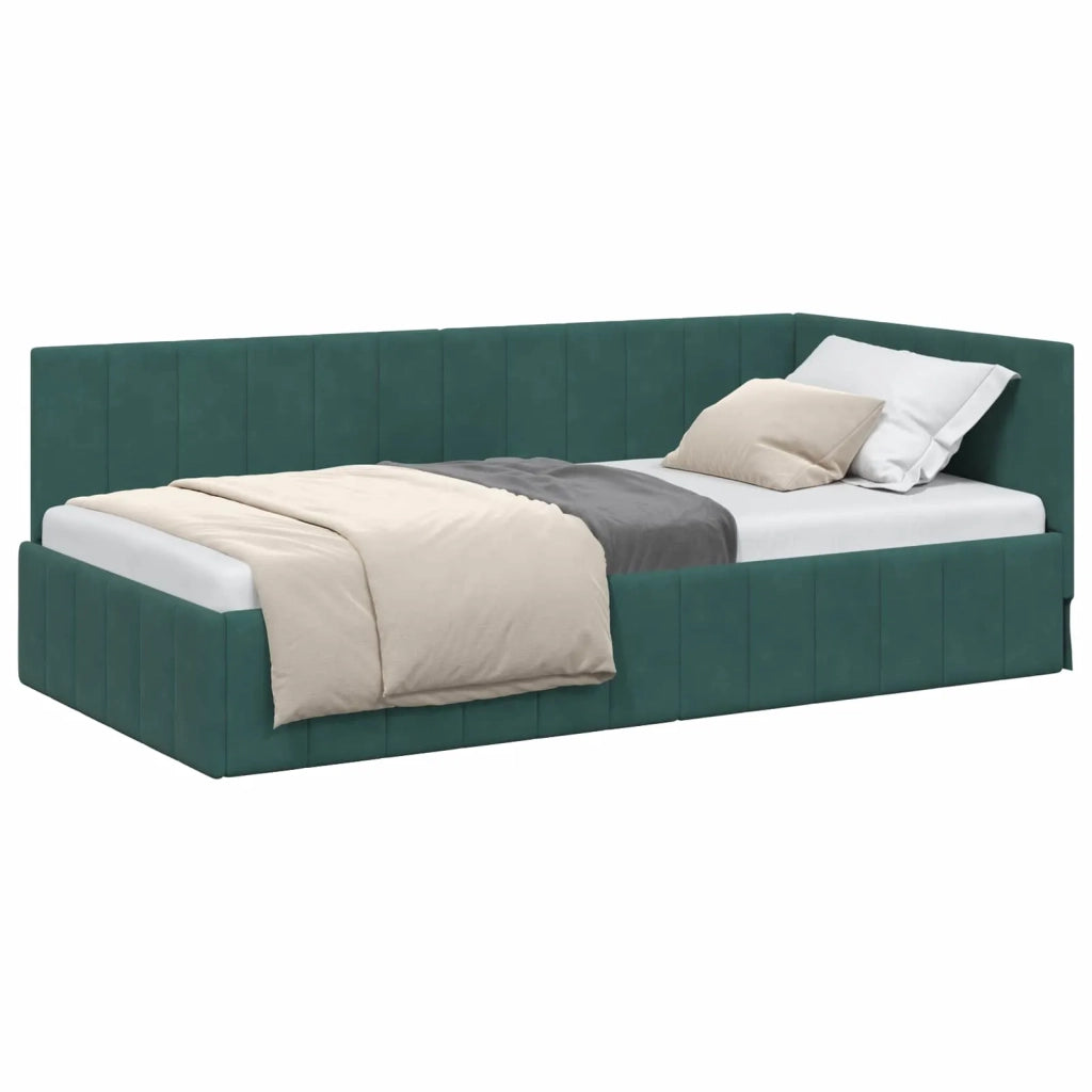 Cornice del letto ad angolo Verde Scuro 90 cm x 190 cm Velluto