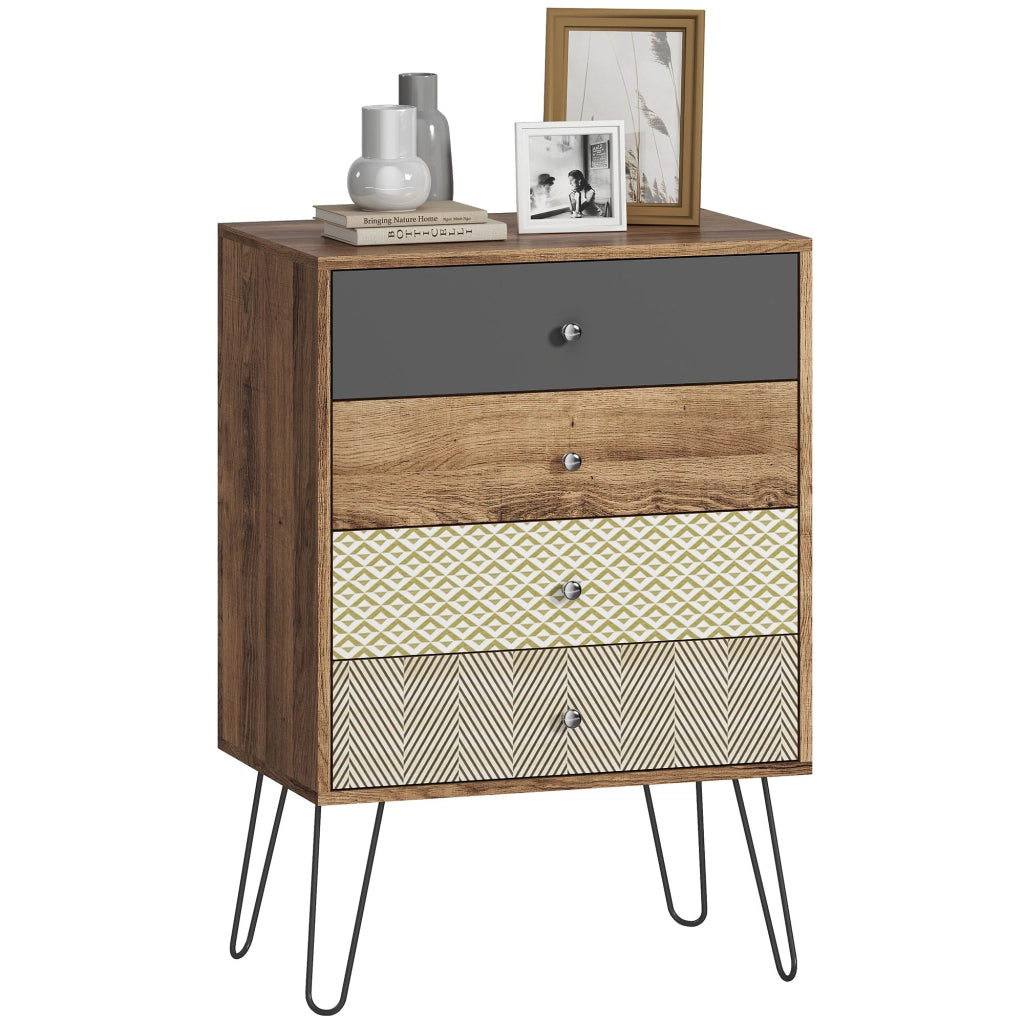 Cassettiera con 4 cassetti ¨C Xylo ¨C Gambe a forcina in acciaio stile bohemien multicolore 60x39x86 cm