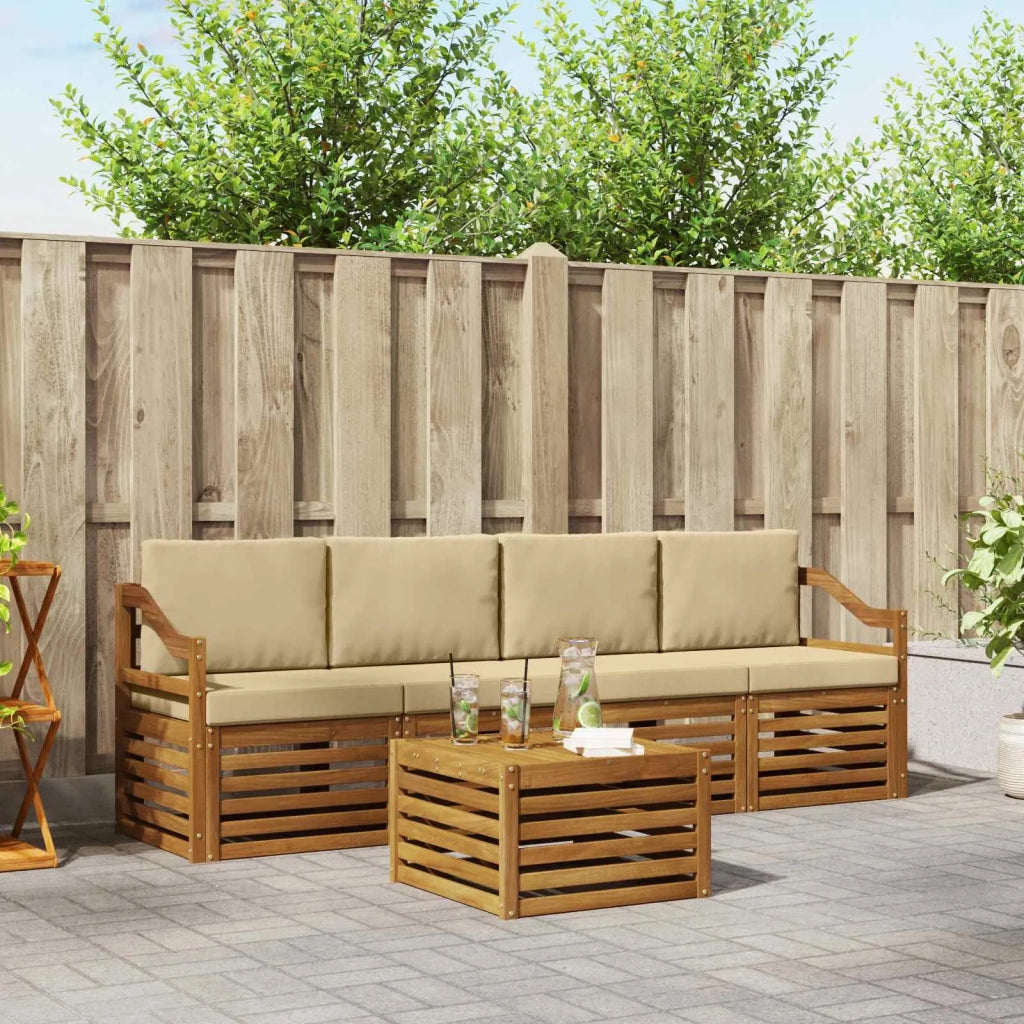 Set divani 5 pcs Naturale e Beige Legno di Acacia Massello 3374348