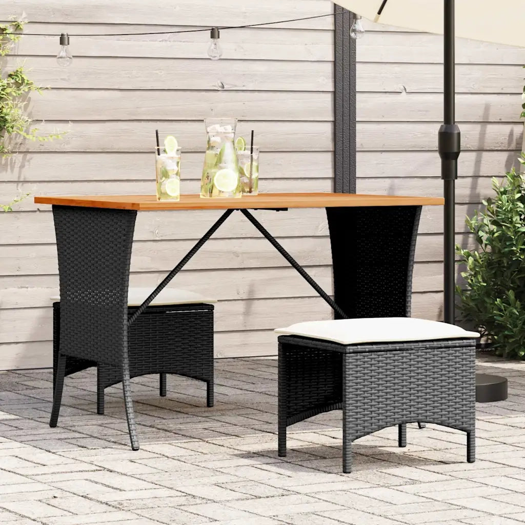 Tavolo Giardino | Tavolino da esterno Piano Legno Acacia Nero 105x75x72 cm Polyrattan