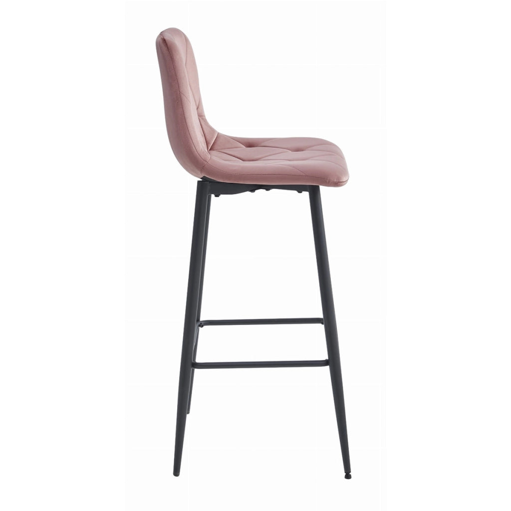 Sgabello da bar Nado in velluto rosa antico con gambe nere