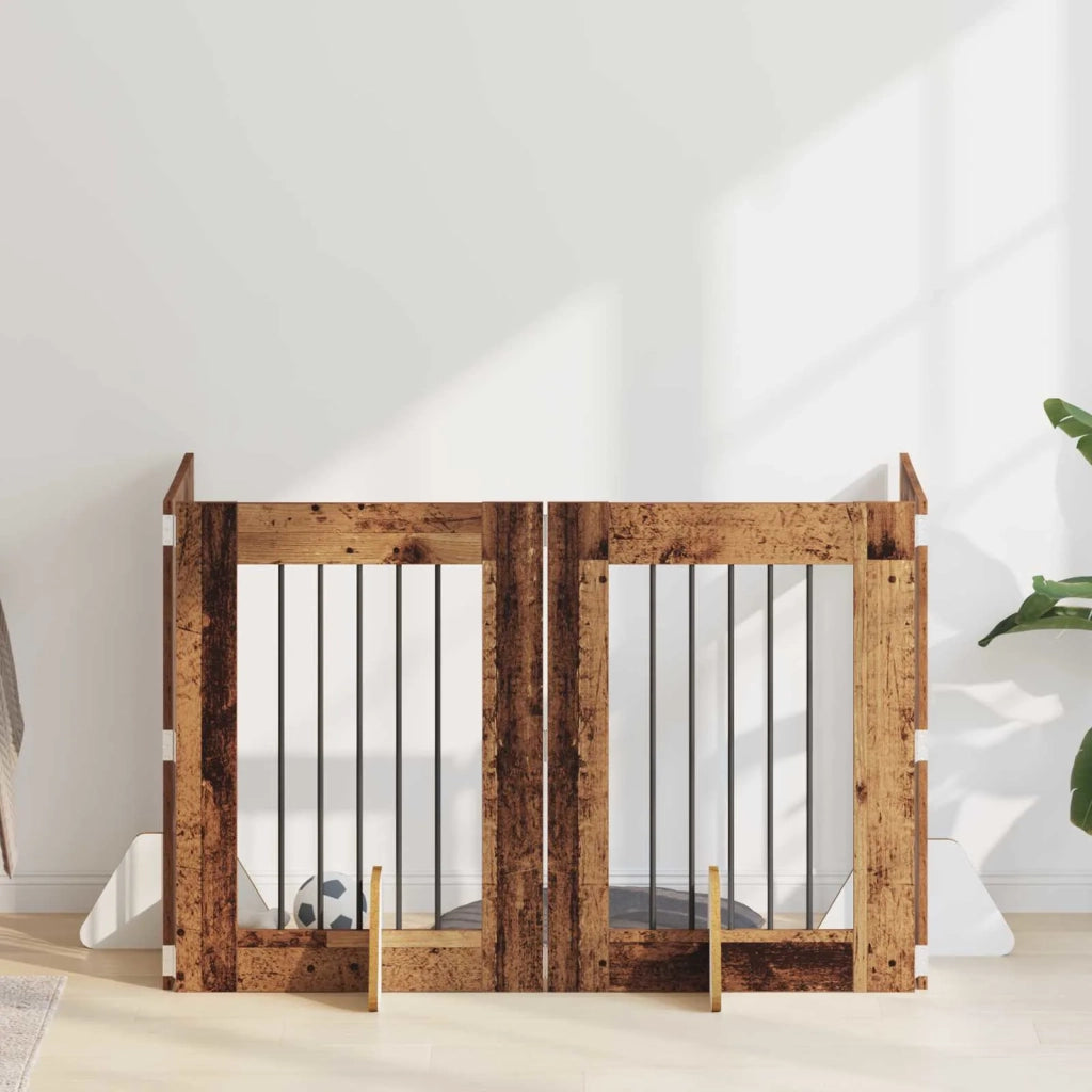 Cancello per cani con supporti 4 pz Legno antico 60 x 80 cm CFW2461446