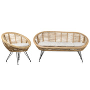Set di divani a 3 posti in rattan naturale beige chiaro con cuscini in cotone di media resistenza per interni esterni stile bohémien giardino balcone