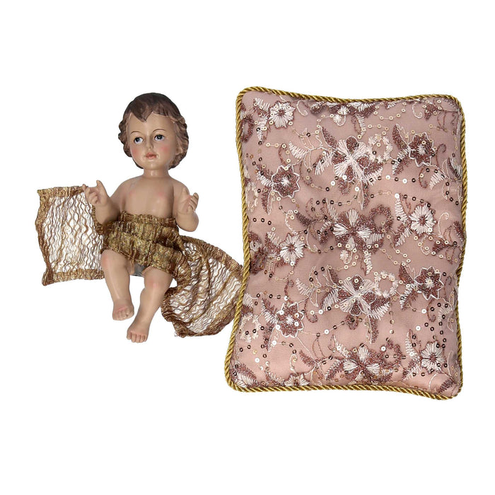 Natività tessuto su cuscino rosa cm xh23