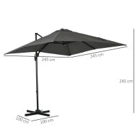 Ombrellone da Giardino con Angolazione Regolabile su 5 Livelli e Rotazione a 360°, 2.5x2.5 m, Grigio