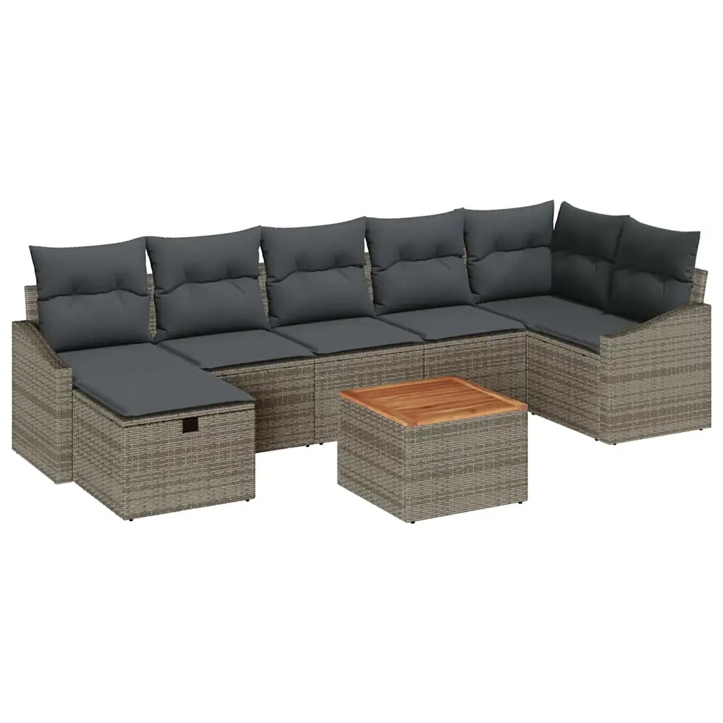Set Divano da Giardino con cuscino 8 pcs Grigio Poly Rattan
