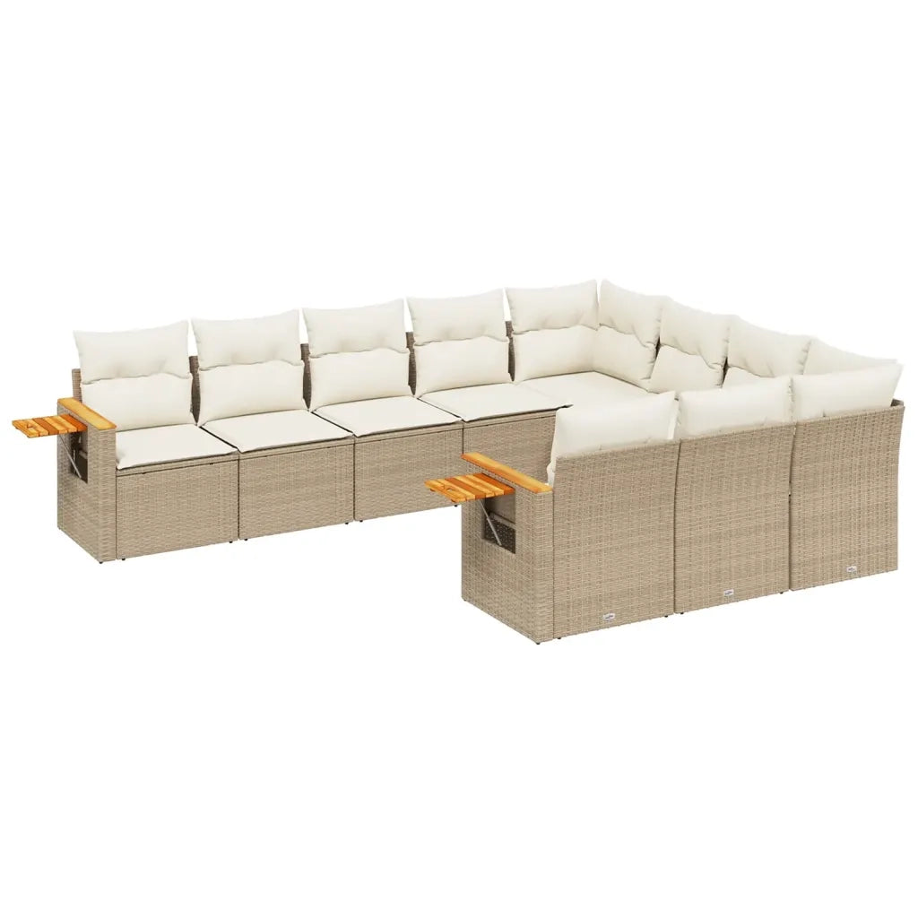 Set Divano da Giardino 10 pz con Cuscini Beige in Polyrattan 3227178