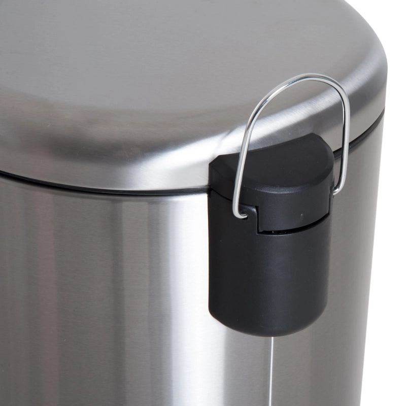 Pattumiera a pedale 30 L in acciaio inox con secchio interno e coperchio a ribalta, colore argento