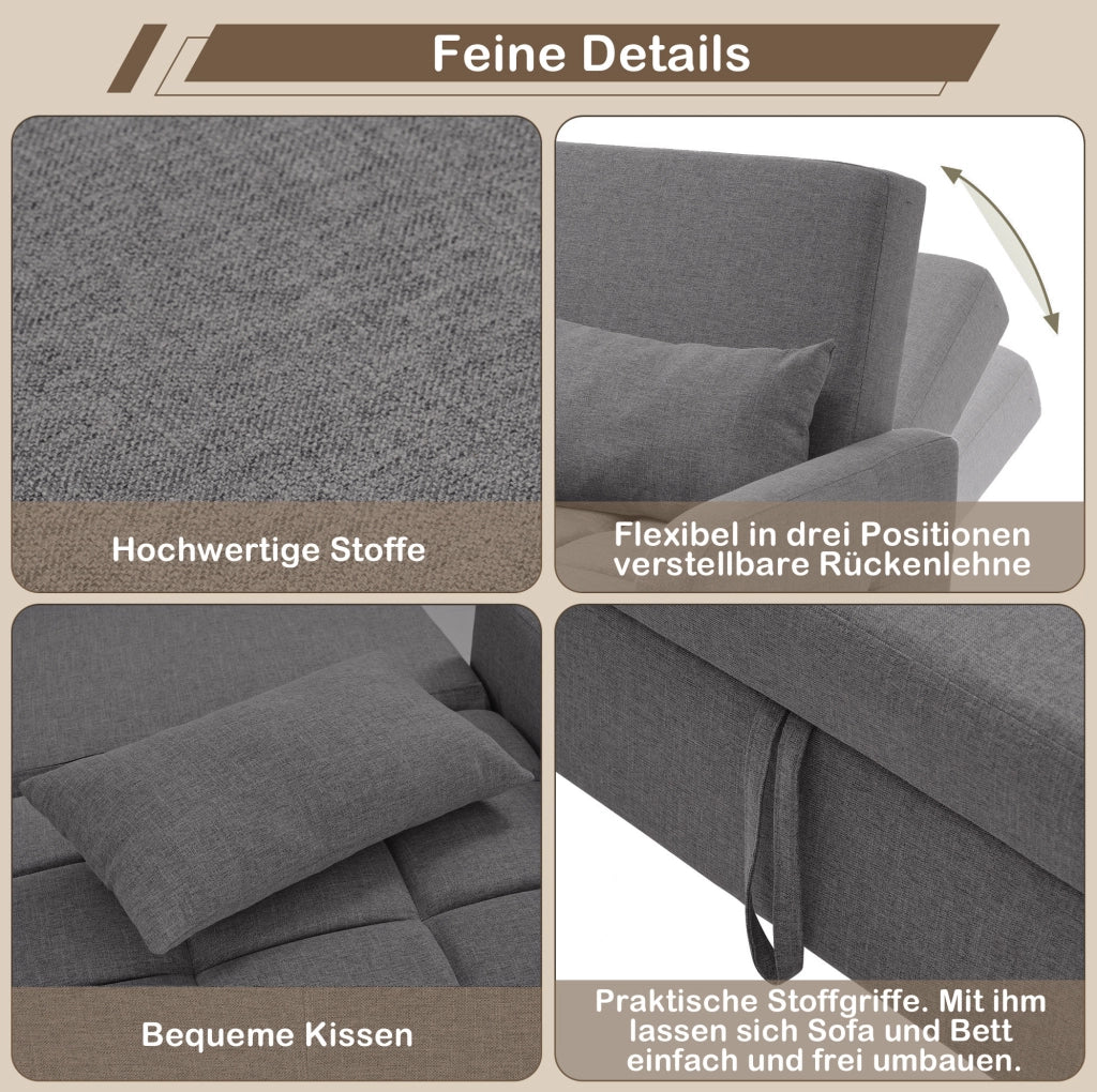 Divano letto pieghevole multifunzione 127x75x94 cm; grigio antico; con schienale regolabile