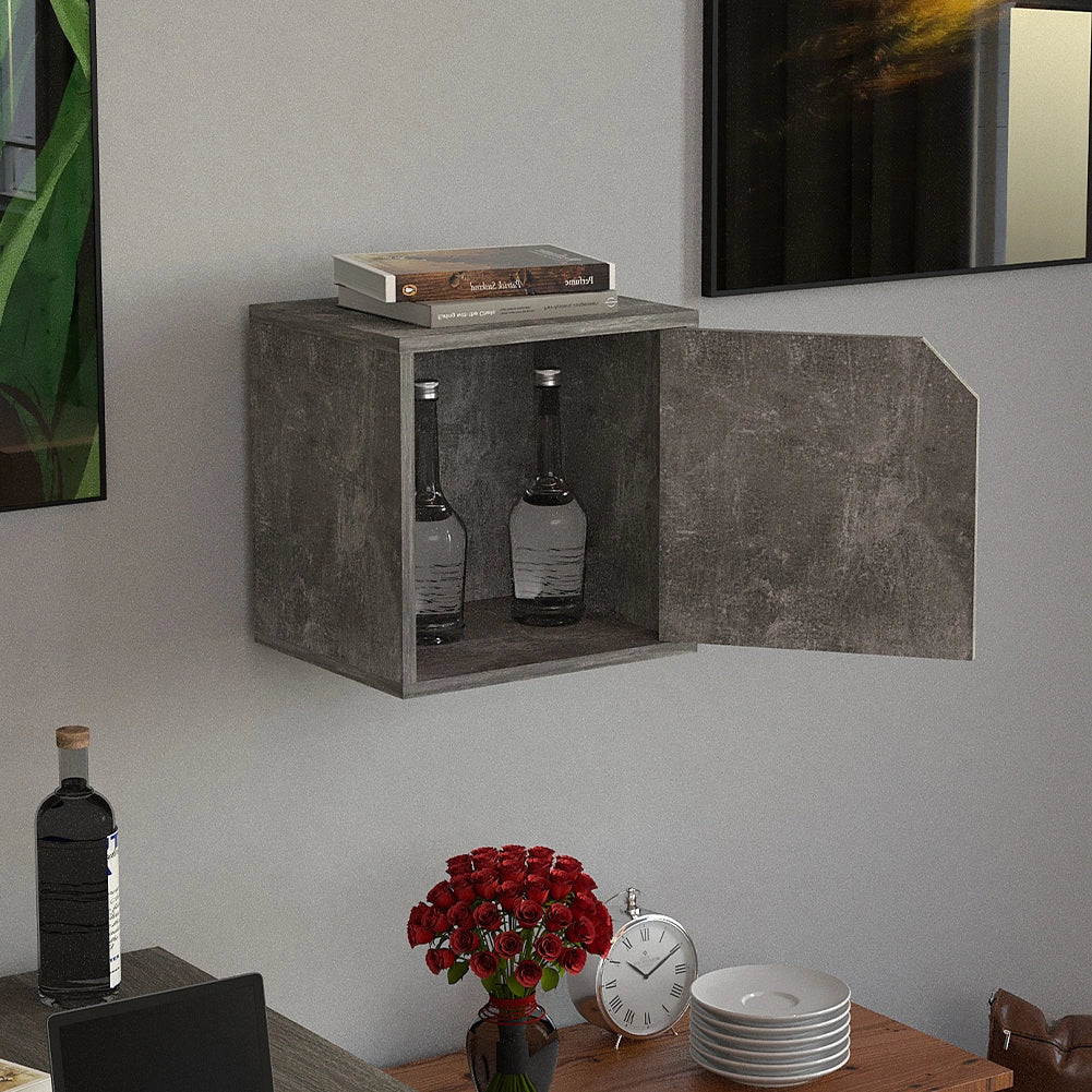 Mensola Cubo con 1 Anta da Parete Scaffale Montaggio Muro Cemento Design Moderno