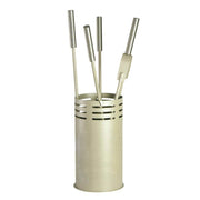 Porta attrezzi camino acciaio tortora sabbia 4 accessori h. 60 d. 16 cm. Made in Italy