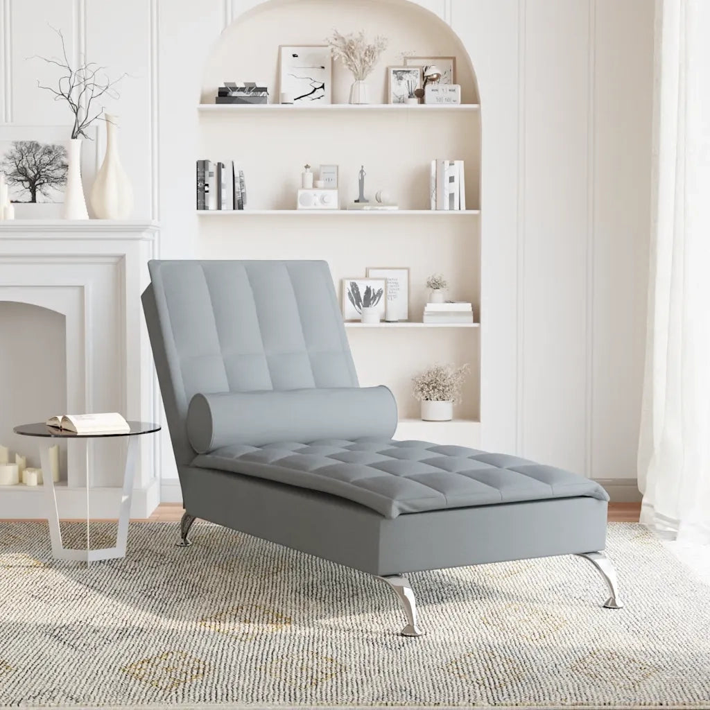 Chaise Longue Massaggi Cuscino a Rullo Grigio Chiaro in Tessuto CFW9771073