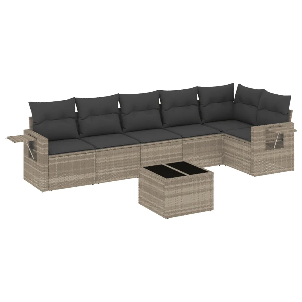 Set Divani da Giardino 7pz con Cuscini Grigio Chiaro Polyrattan