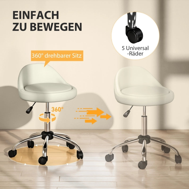 Chaise de bureau girevole con ruote e altezza regolabile 63-83 cm in pelle sintetica bianca