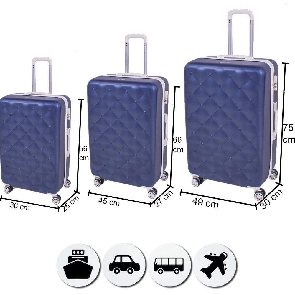 Set 3 Valigie Rigide con Ruote Easy Roll Trolley Bagaglio a Mano Viaggio Blu