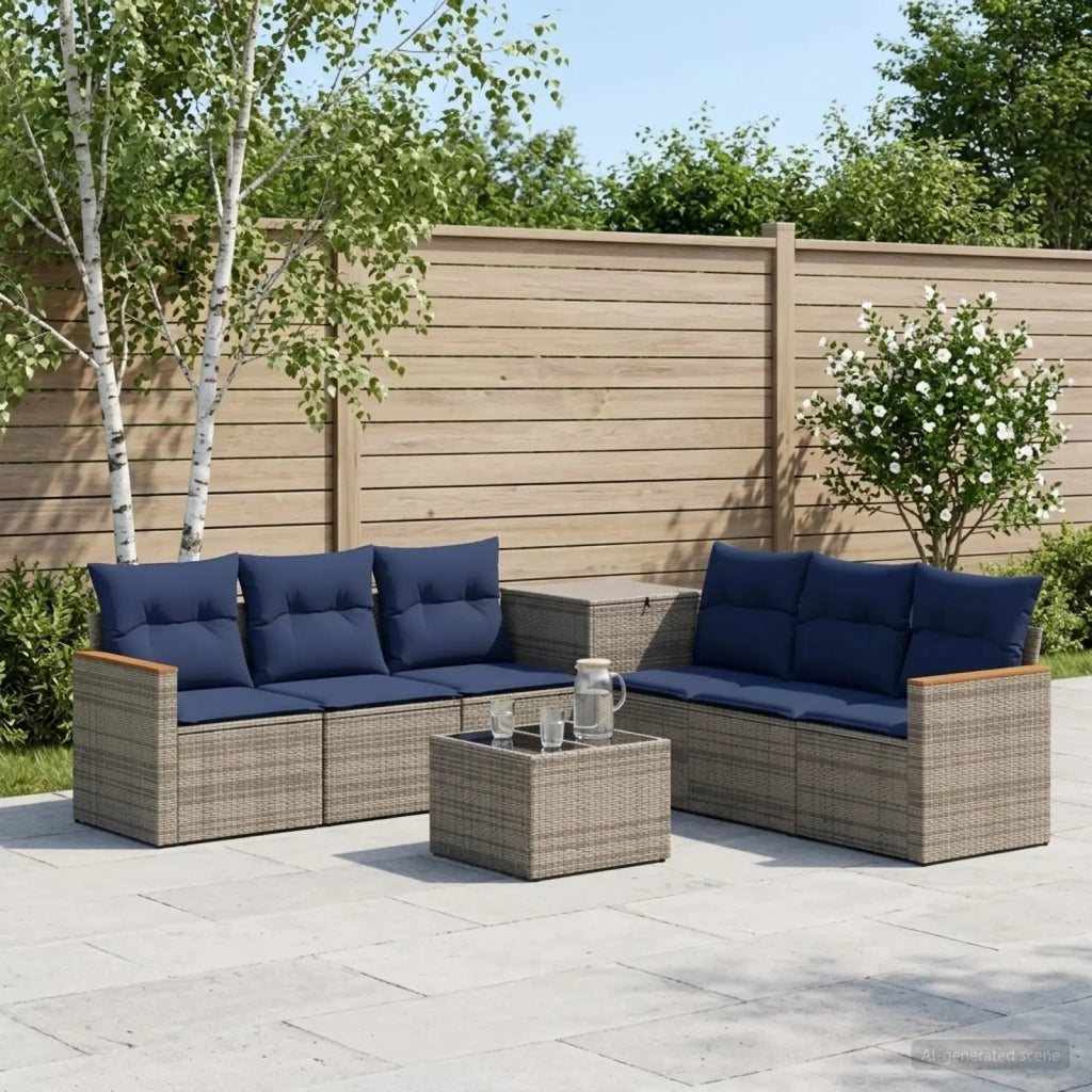 Set di divani 8 pz Grigio e Blu Navy Rattan sintetico e Acciaio 3448543