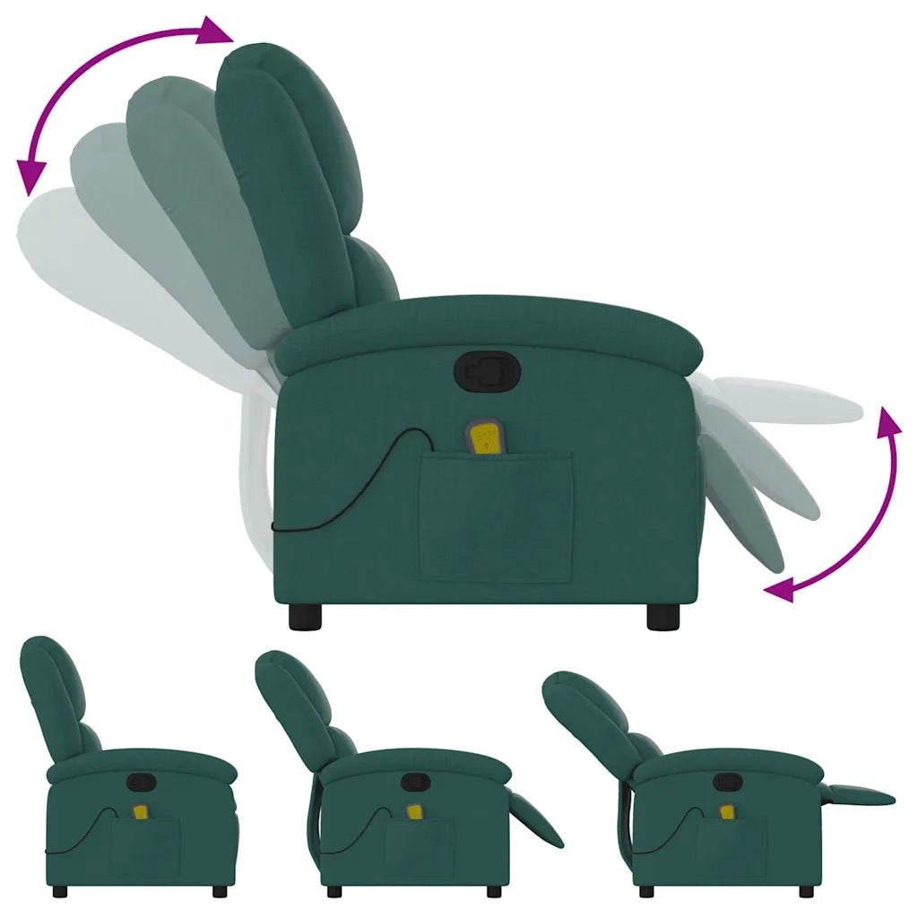 Divano Sedia-Poltrona Massaggiante Reclinabile Verde Scuro in Tessuto 886821