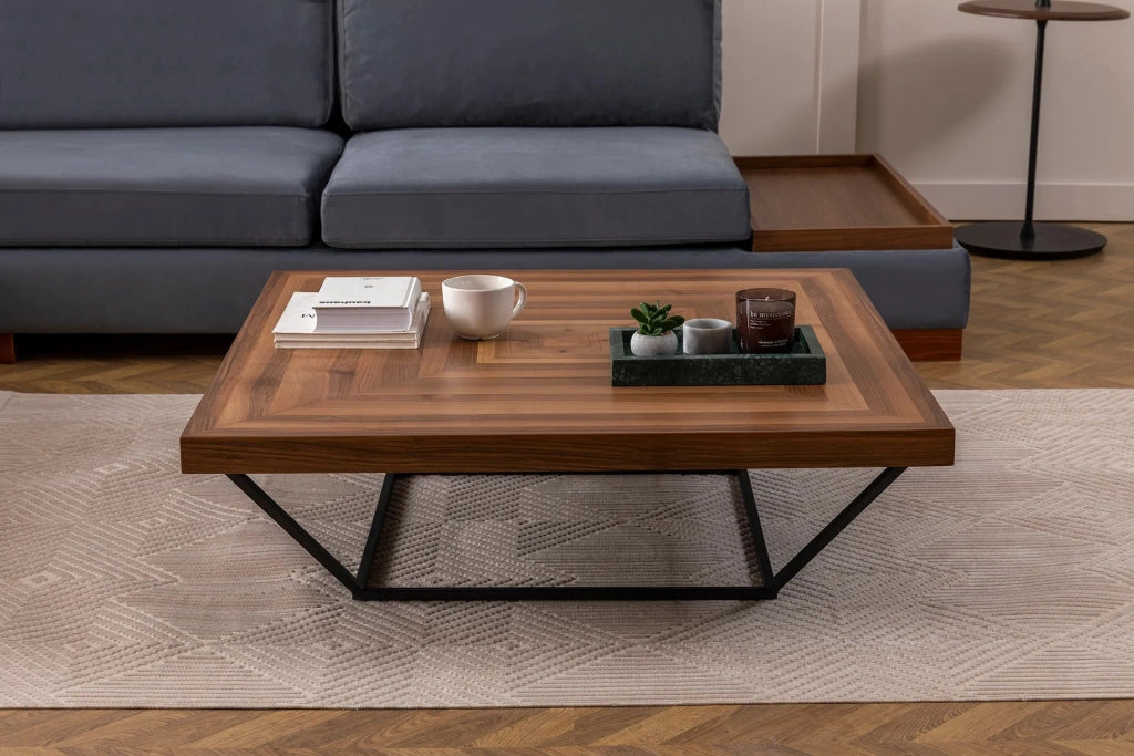 Tavolino in legno "Cora" - 100 x 100 x 32 cm - Noce